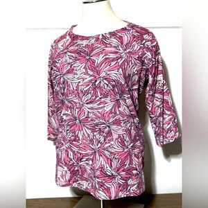 Appleseeds women’s 2X pink &white top 3/4 l sleeve 29” L 24” p2p 20” sle…